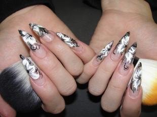 Черно-белые рисунки на ногтях, китайская роспись на нарощенных ногтях